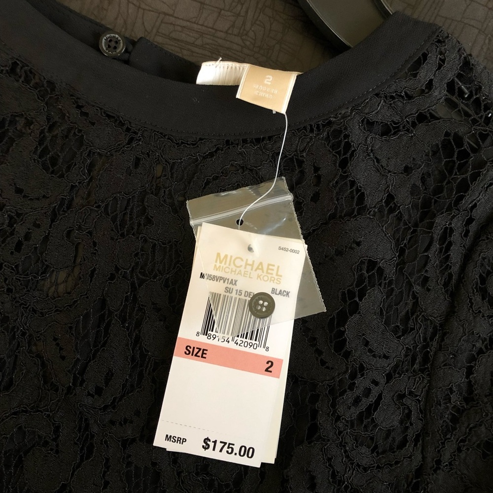MICHAEL KORS- Black Short Sleeved Lace Dress